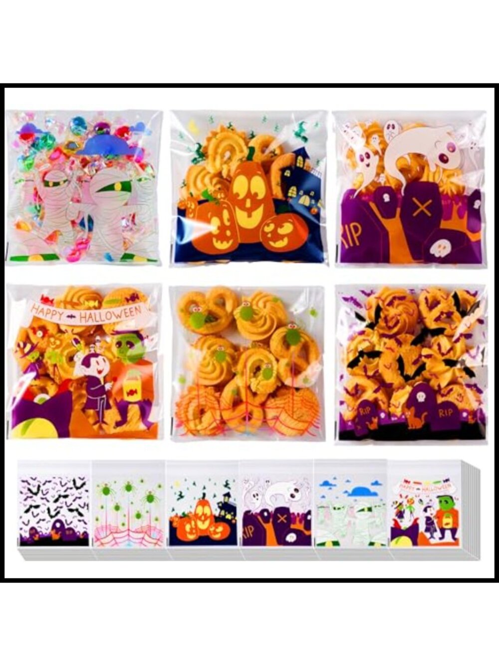 Halloween Cellophane Treat Bags 150 Pcs Self-Adhesive Candy Goodie Bags